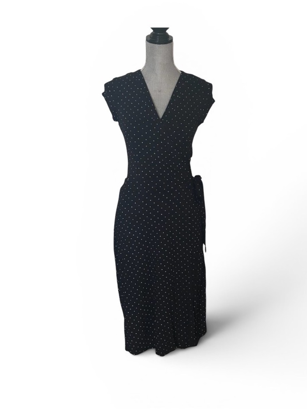 H&M Black Polka Dot Midi Wrap Dress